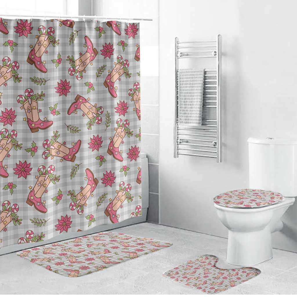 Gray Paniolo Palaka Hawaiian Cowgirl Christmas Bathroom Set LT9 Bathroom Set (4 pcs) Gray - Polynesian Pride