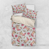 Gray Paniolo Palaka Hawaiian Cowgirl Christmas Bedding Set - Polynesian Pride
