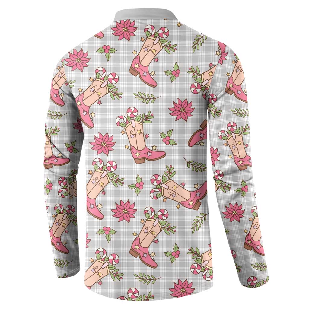Gray Paniolo Palaka Hawaiian Cowgirl Christmas Button Sweatshirt - Polynesian Pride