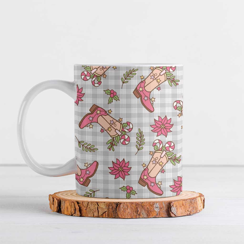 Gray Paniolo Palaka Hawaiian Cowgirl Christmas Ceramic Mug - Polynesian Pride