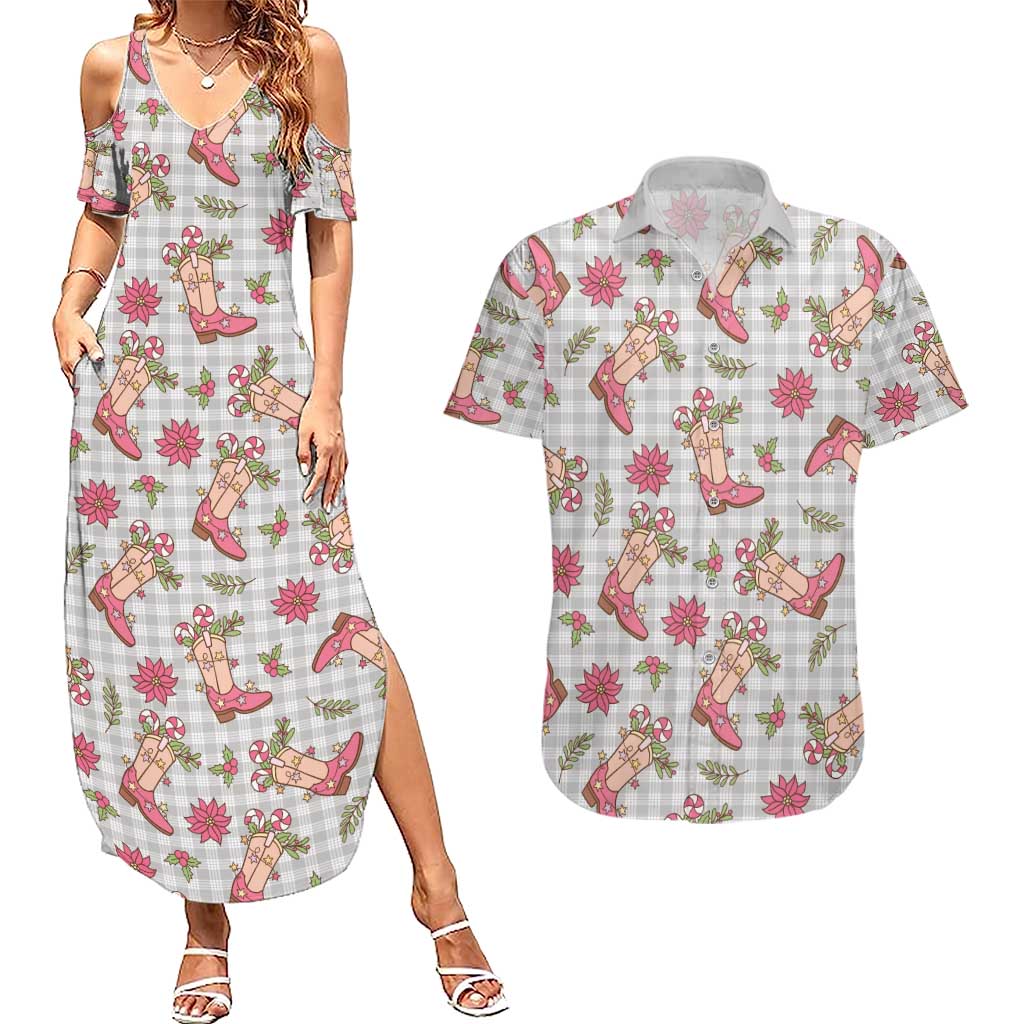 Gray Paniolo Palaka Hawaiian Cowgirl Christmas Couples Matching Summer Maxi Dress and Hawaiian Shirt LT9 Gray - Polynesian Pride