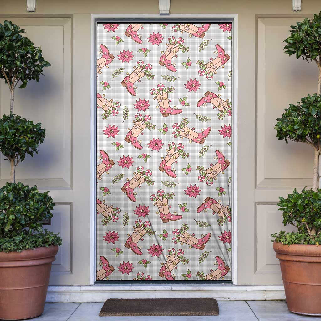 Gray Paniolo Palaka Hawaiian Cowgirl Christmas Door Cover - Polynesian Pride
