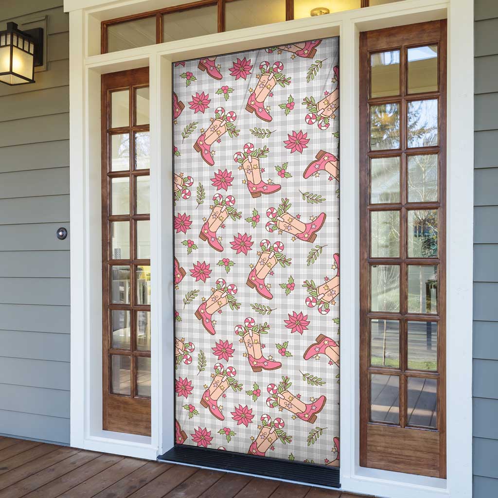 Gray Paniolo Palaka Hawaiian Cowgirl Christmas Door Cover - Polynesian Pride