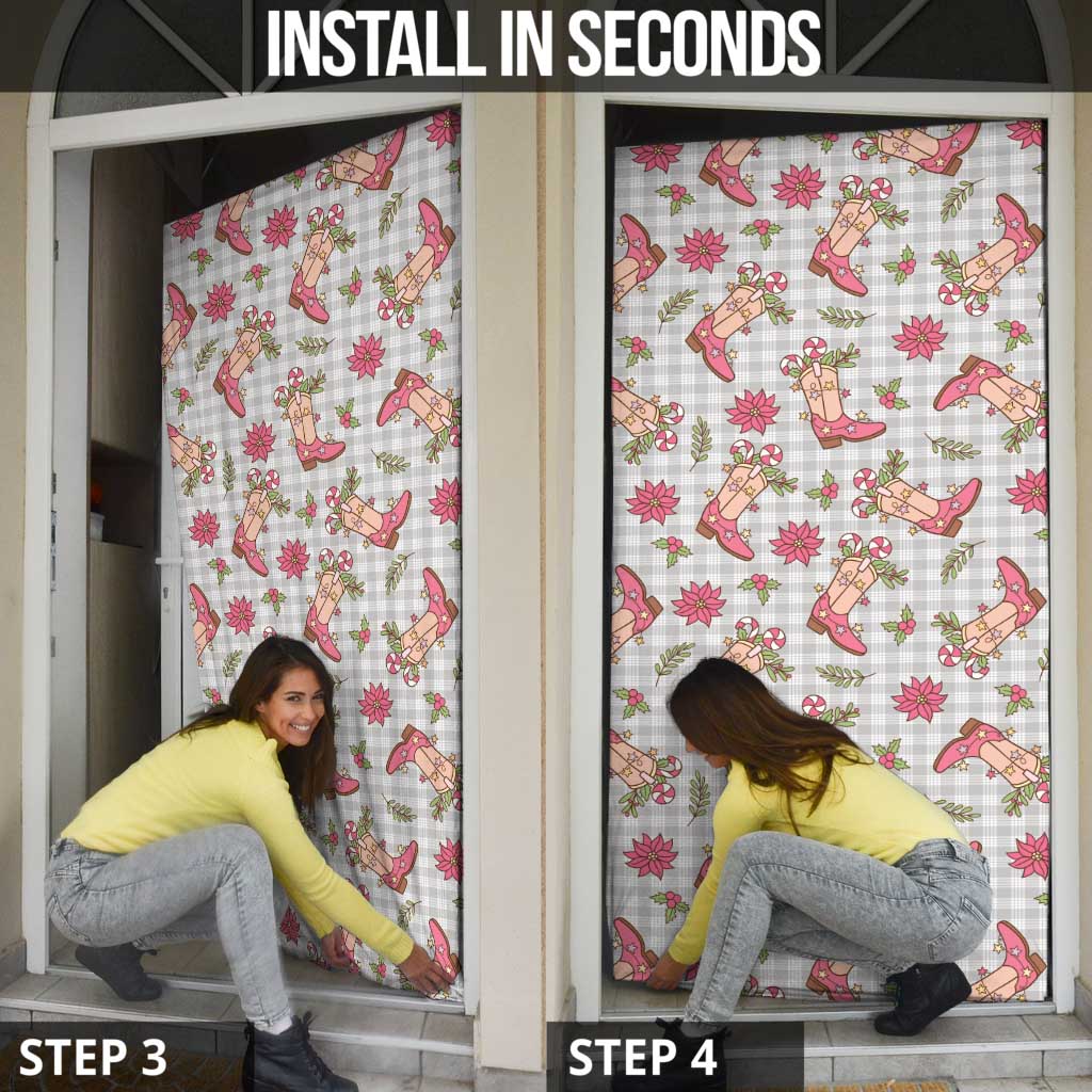 Gray Paniolo Palaka Hawaiian Cowgirl Christmas Door Cover - Polynesian Pride