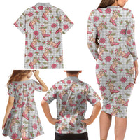 Gray Paniolo Palaka Hawaiian Cowgirl Christmas Family Matching Long Sleeve Bodycon Dress and Hawaiian Shirt LT9 - Polynesian Pride
