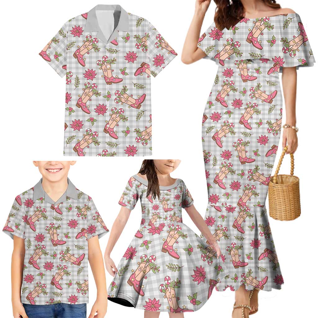 Gray Paniolo Palaka Hawaiian Cowgirl Christmas Family Matching Mermaid Dress and Hawaiian Shirt LT9 - Polynesian Pride