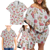 Gray Paniolo Palaka Hawaiian Cowgirl Christmas Family Matching Off Shoulder Short Dress and Hawaiian Shirt LT9 - Polynesian Pride