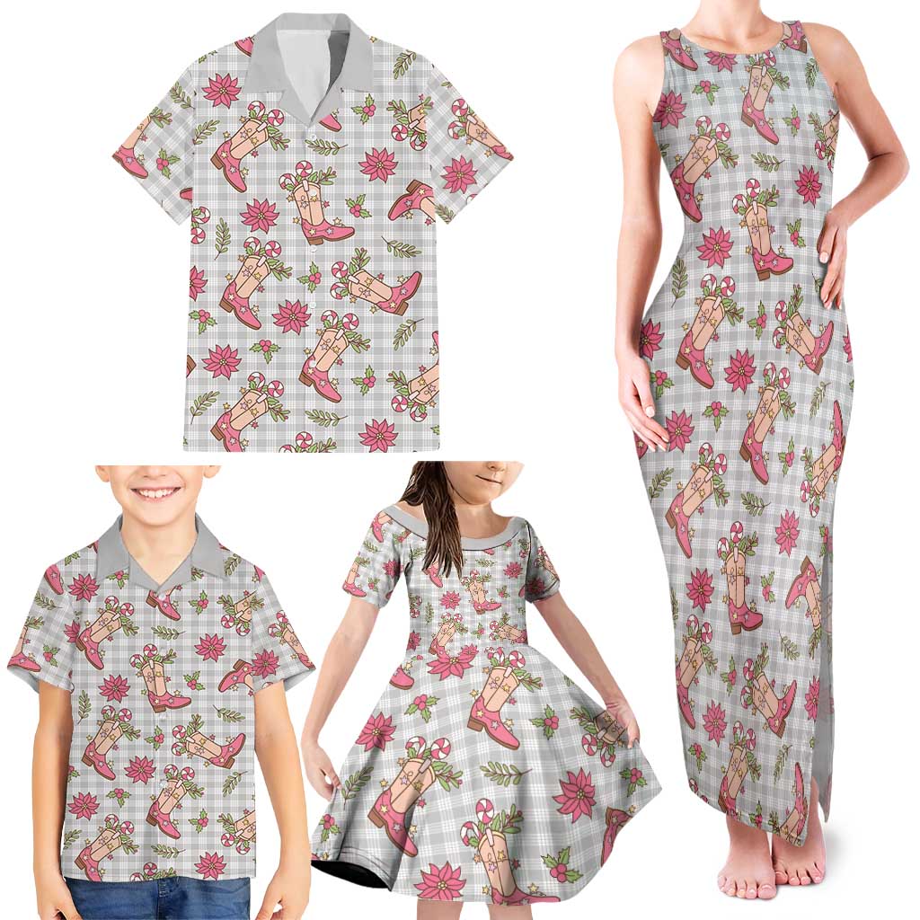Gray Paniolo Palaka Hawaiian Cowgirl Christmas Family Matching Tank Maxi Dress and Hawaiian Shirt LT9 - Polynesian Pride