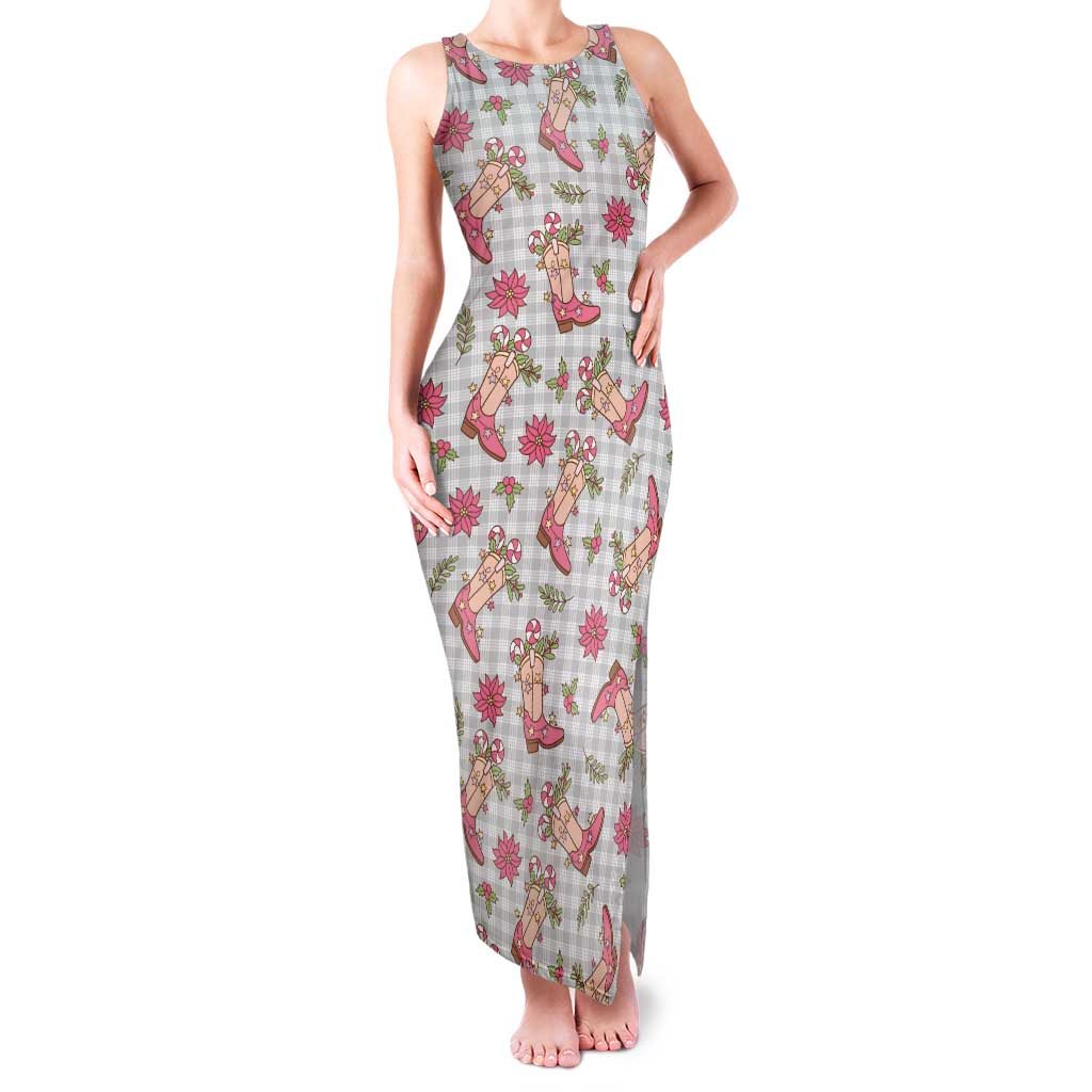 Gray Paniolo Palaka Hawaiian Cowgirl Christmas Family Matching Tank Maxi Dress and Hawaiian Shirt LT9 Mom's Dress Gray - Polynesian Pride