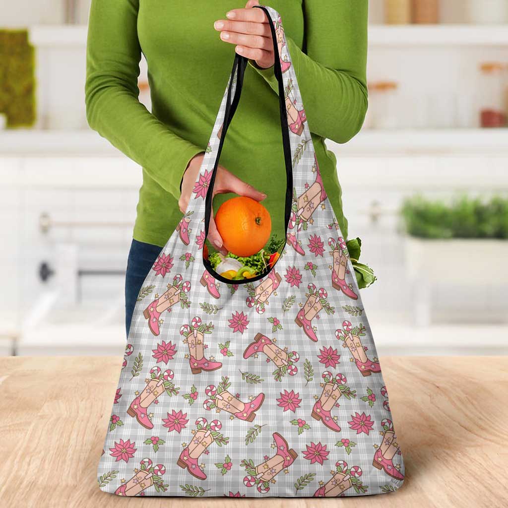 Gray Paniolo Palaka Hawaiian Cowgirl Christmas Grocery Bag - Polynesian Pride