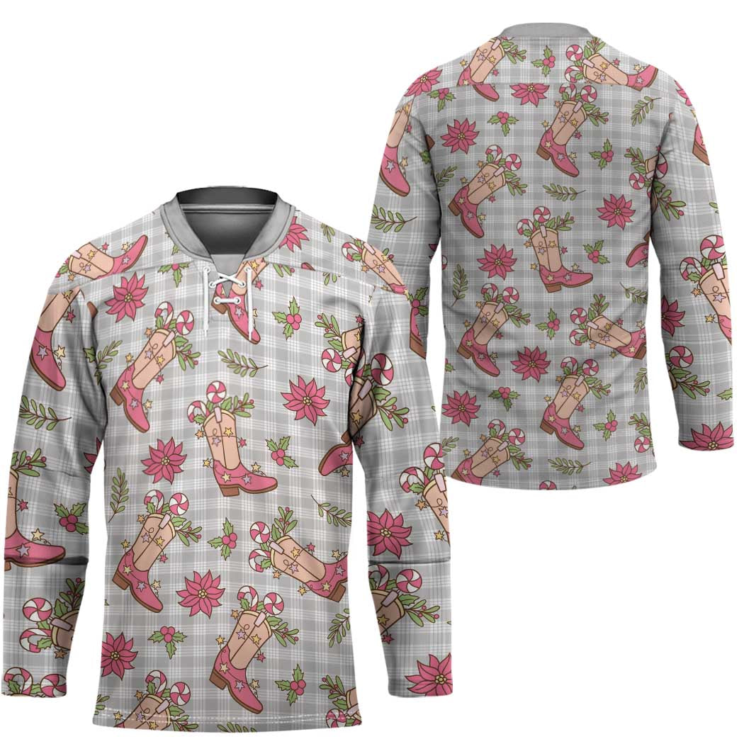 Gray Paniolo Palaka Hawaiian Cowgirl Christmas Hockey Jersey - Polynesian Pride