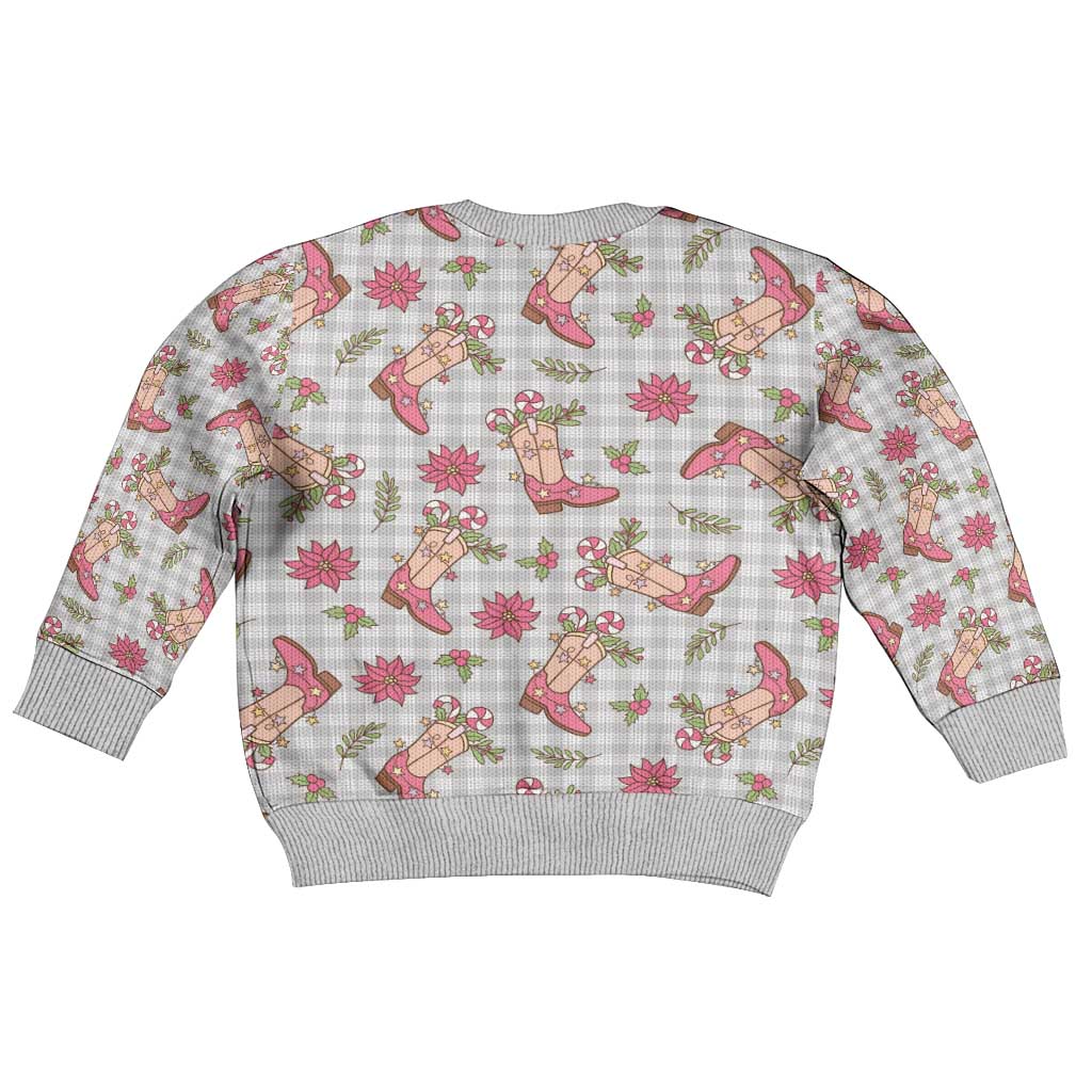 Gray Paniolo Palaka Hawaiian Cowgirl Christmas Kid Ugly Christmas Sweater - Polynesian Pride