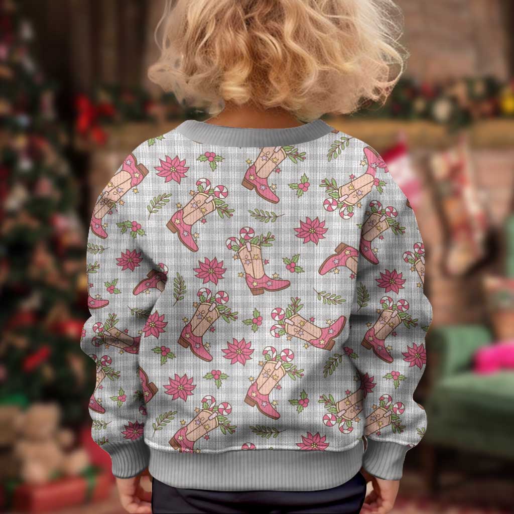 Gray Paniolo Palaka Hawaiian Cowgirl Christmas Kid Ugly Christmas Sweater - Polynesian Pride