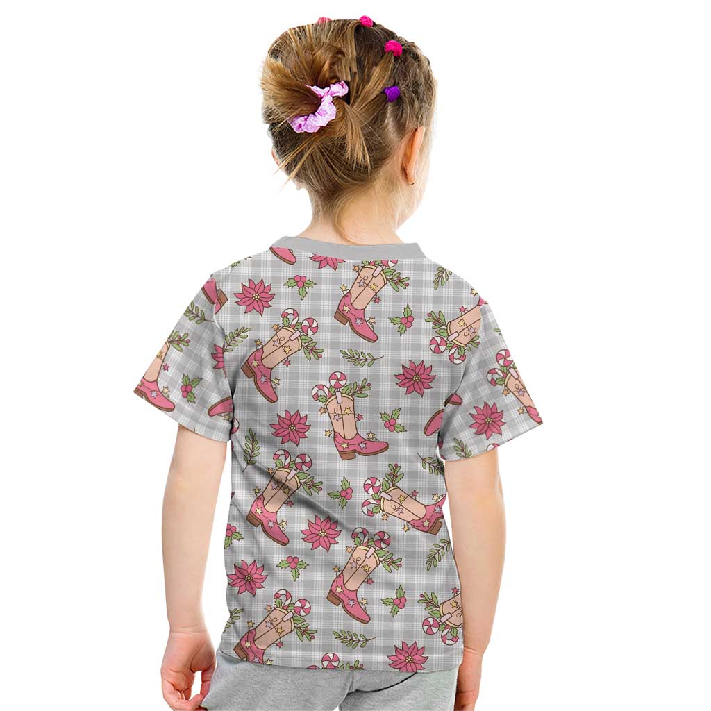 Gray Paniolo Palaka Hawaiian Cowgirl Christmas Kid T Shirt - Polynesian Pride