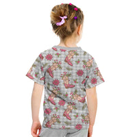 Gray Paniolo Palaka Hawaiian Cowgirl Christmas Kid T Shirt - Polynesian Pride