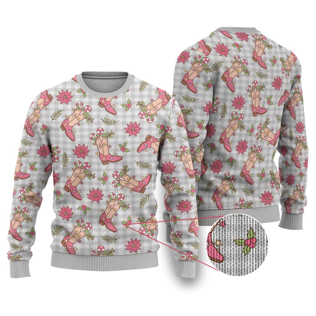 Gray Paniolo Palaka Hawaiian Cowgirl Christmas Ugly Christmas Sweater LT9 Gray - Polynesian Pride