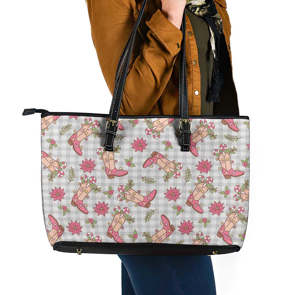 Gray Paniolo Palaka Hawaiian Cowgirl Christmas Leather Tote Bag - Polynesian Pride