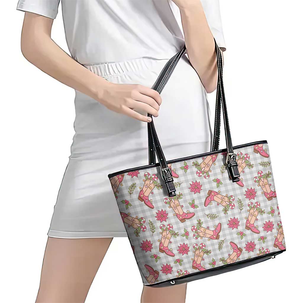 Gray Paniolo Palaka Hawaiian Cowgirl Christmas Leather Tote Bag - Polynesian Pride