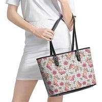 Gray Paniolo Palaka Hawaiian Cowgirl Christmas Leather Tote Bag - Polynesian Pride