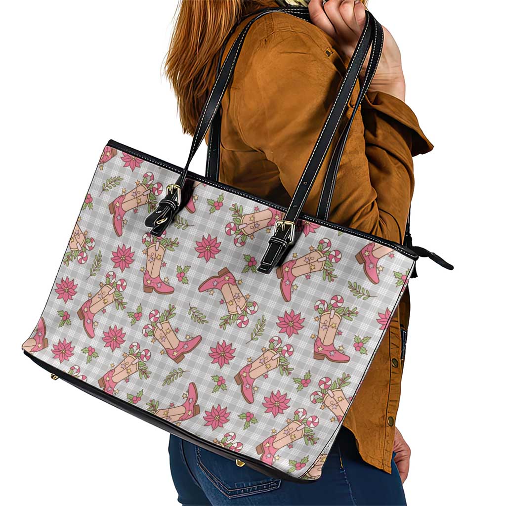 Gray Paniolo Palaka Hawaiian Cowgirl Christmas Leather Tote Bag - Polynesian Pride