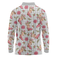Gray Paniolo Palaka Hawaiian Cowgirl Christmas Long Sleeve Polo Shirt - Polynesian Pride