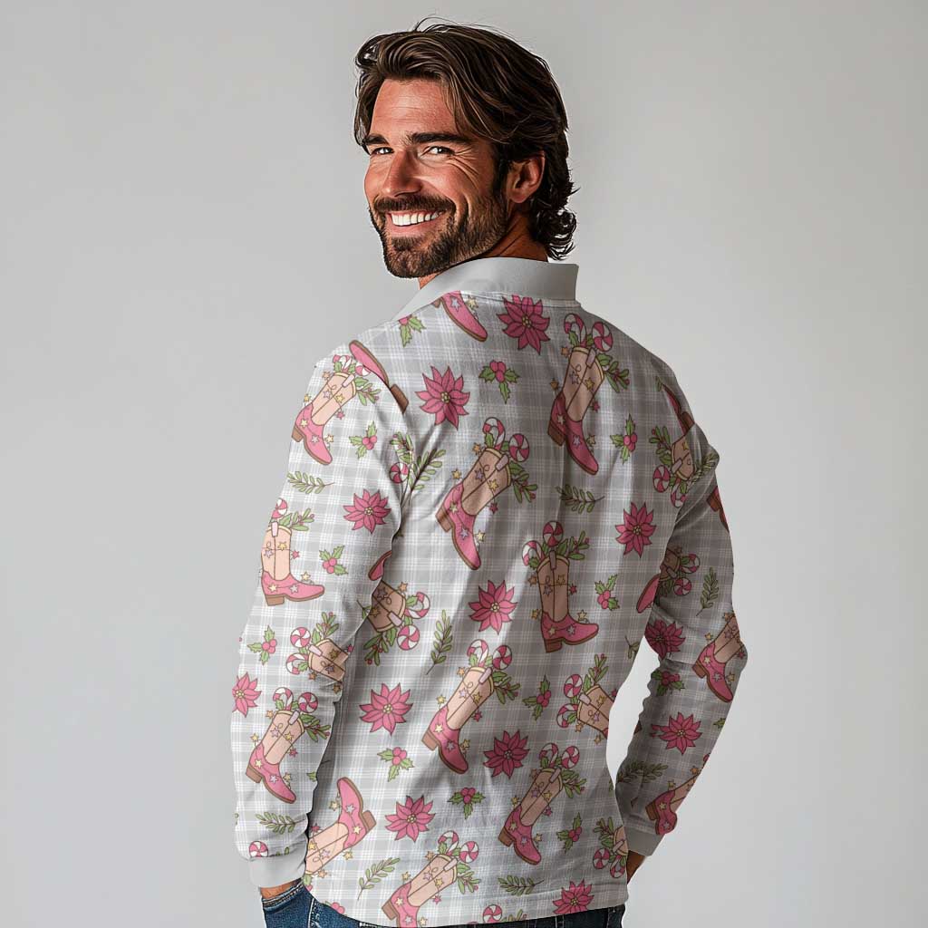 Gray Paniolo Palaka Hawaiian Cowgirl Christmas Long Sleeve Polo Shirt - Polynesian Pride