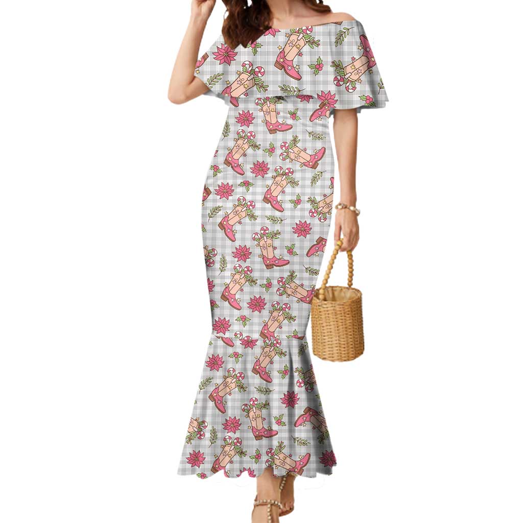 Gray Paniolo Palaka Hawaiian Cowgirl Christmas Mermaid Dress - Polynesian Pride
