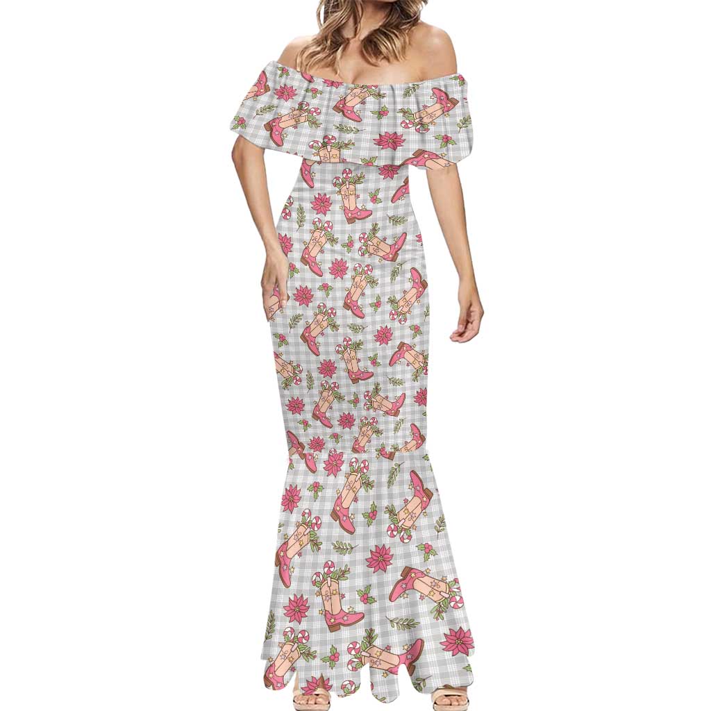 Gray Paniolo Palaka Hawaiian Cowgirl Christmas Mermaid Dress - Polynesian Pride