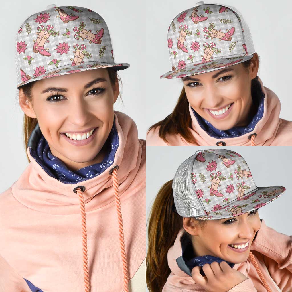 Gray Paniolo Palaka Hawaiian Cowgirl Christmas Mesh Trucker Cap - Polynesian Pride