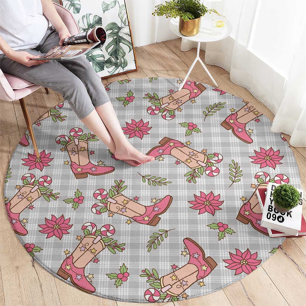 Gray Paniolo Palaka Hawaiian Cowgirl Christmas Round Carpet - Polynesian Pride