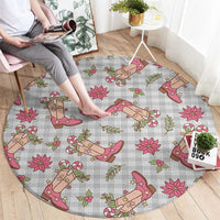 Gray Paniolo Palaka Hawaiian Cowgirl Christmas Round Carpet - Polynesian Pride