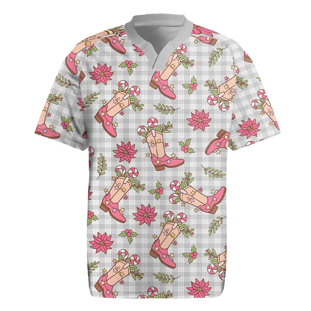 Gray Paniolo Palaka Hawaiian Cowgirl Christmas Rugby Jersey - Polynesian Pride