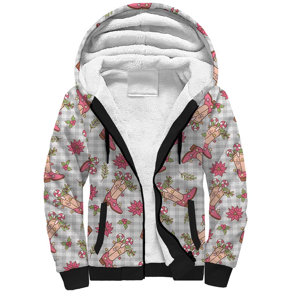 Gray Paniolo Palaka Hawaiian Cowgirl Christmas Sherpa Hoodie - Polynesian Pride