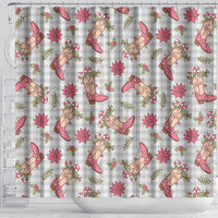 Gray Paniolo Palaka Hawaiian Cowgirl Christmas Shower Curtain - Polynesian Pride