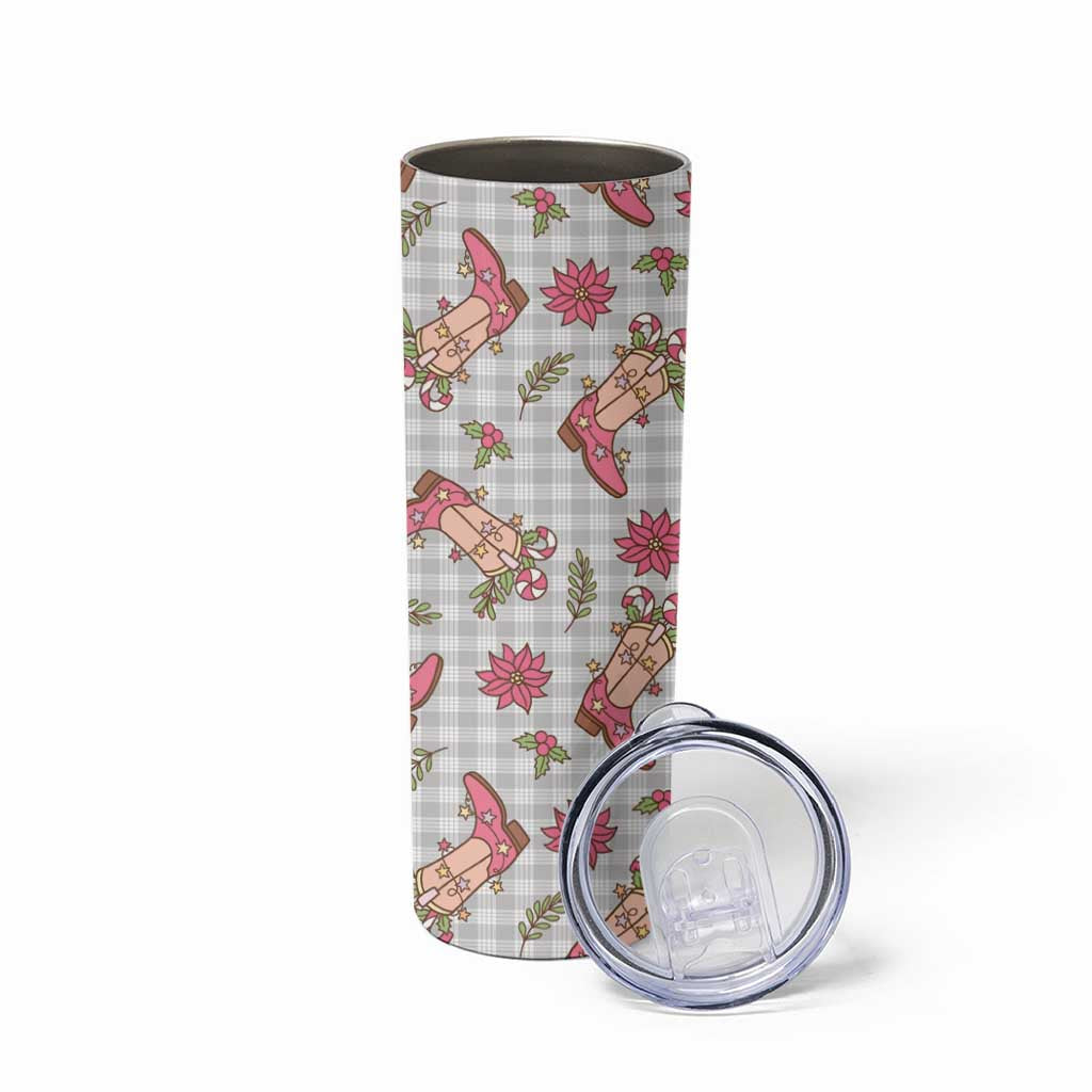 Gray Paniolo Palaka Hawaiian Cowgirl Christmas Skinny Tumbler LT9 - Polynesian Pride