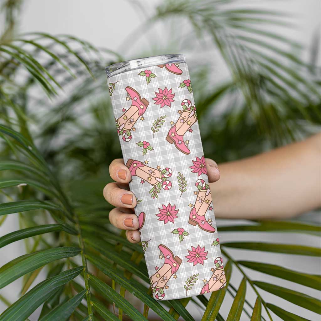 Gray Paniolo Palaka Hawaiian Cowgirl Christmas Skinny Tumbler LT9 - Polynesian Pride