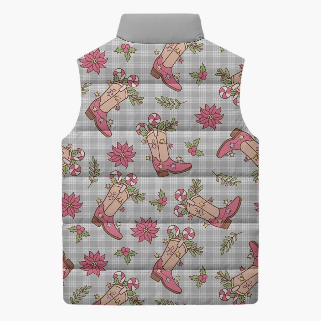 Gray Paniolo Palaka Hawaiian Cowgirl Christmas Sleeveless Puffer Jacket - Polynesian Pride