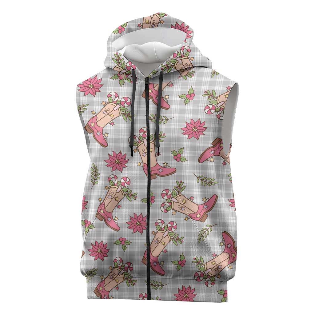Gray Paniolo Palaka Hawaiian Cowgirl Christmas Sleeveless Zip Hoodie - Polynesian Pride