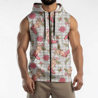 Gray Paniolo Palaka Hawaiian Cowgirl Christmas Sleeveless Zip Hoodie - Polynesian Pride