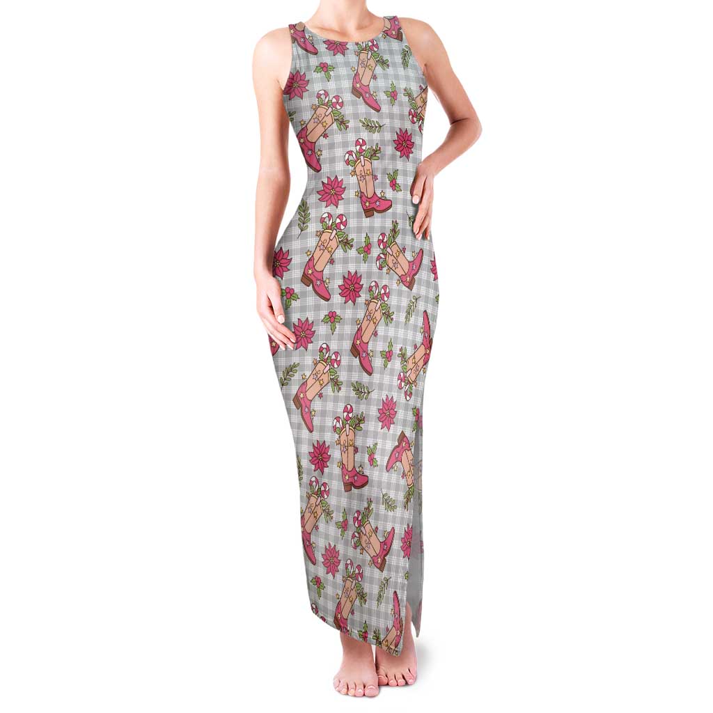 Gray Paniolo Palaka Hawaiian Cowgirl Christmas Tank Maxi Dress - Polynesian Pride