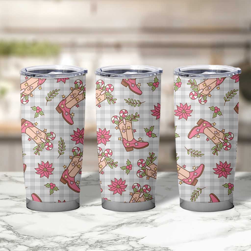 Gray Paniolo Palaka Hawaiian Cowgirl Christmas Tumbler Cup - Polynesian Pride