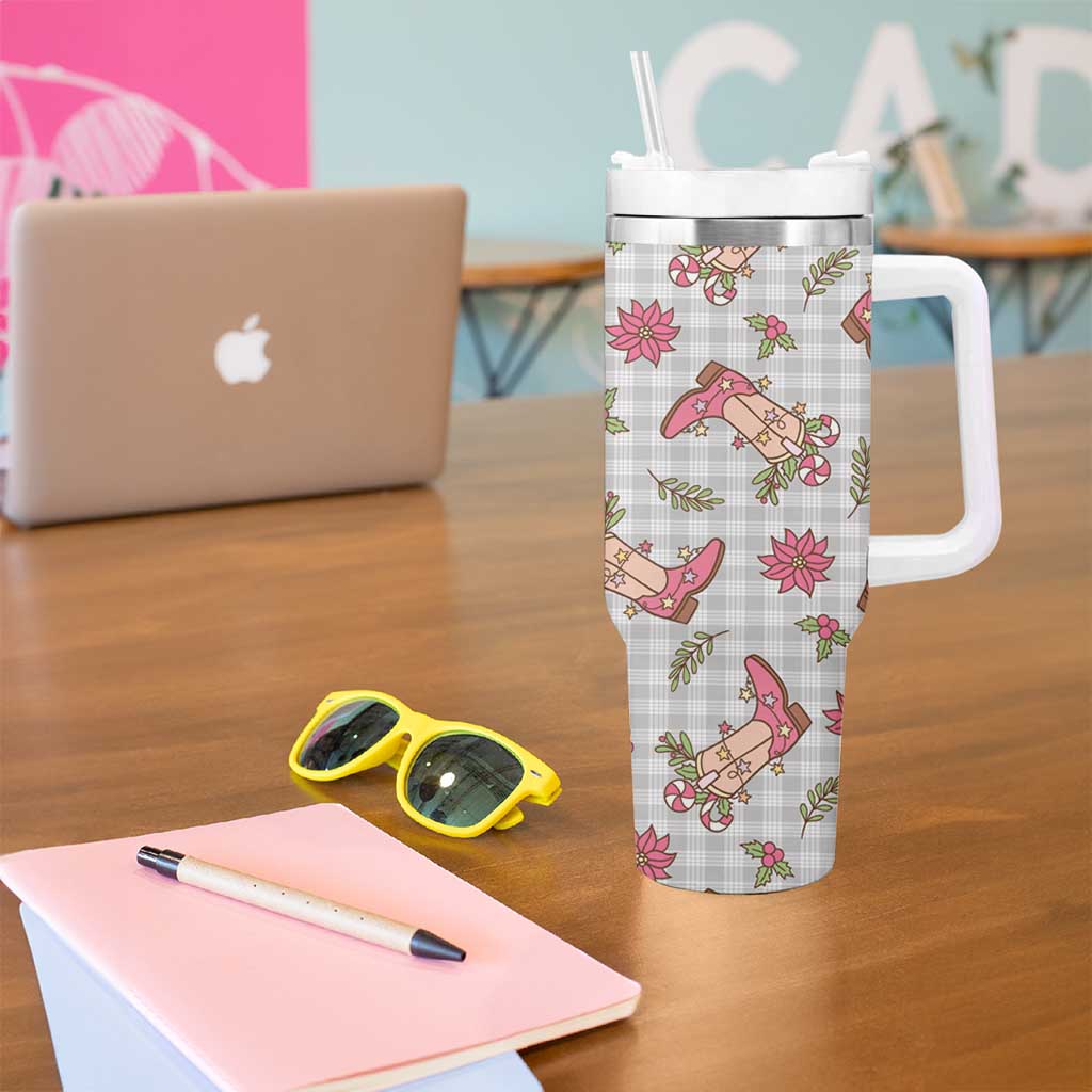 Gray Paniolo Palaka Hawaiian Cowgirl Christmas Tumbler With Handle - Polynesian Pride