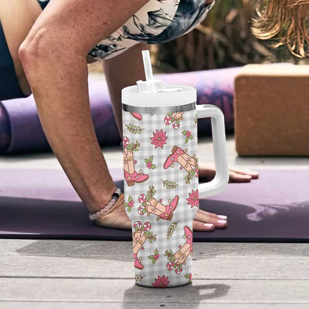 Gray Paniolo Palaka Hawaiian Cowgirl Christmas Tumbler With Handle - Polynesian Pride