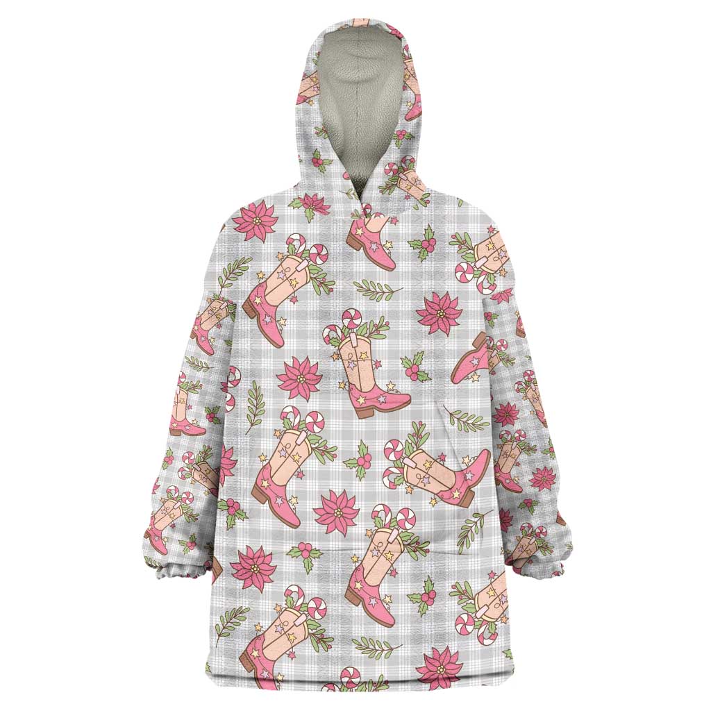 Gray Paniolo Palaka Hawaiian Cowgirl Christmas Wearable Blanket Hoodie - Polynesian Pride