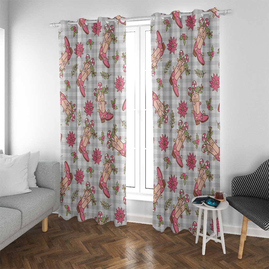 Gray Paniolo Palaka Hawaiian Cowgirl Christmas Window Curtain - Polynesian Pride