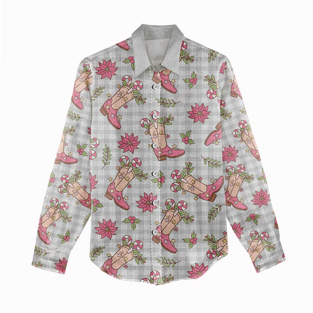 Gray Paniolo Palaka Hawaiian Cowgirl Christmas Women Casual Shirt LT9 - Polynesian Pride