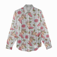 Gray Paniolo Palaka Hawaiian Cowgirl Christmas Women Casual Shirt LT9 - Polynesian Pride