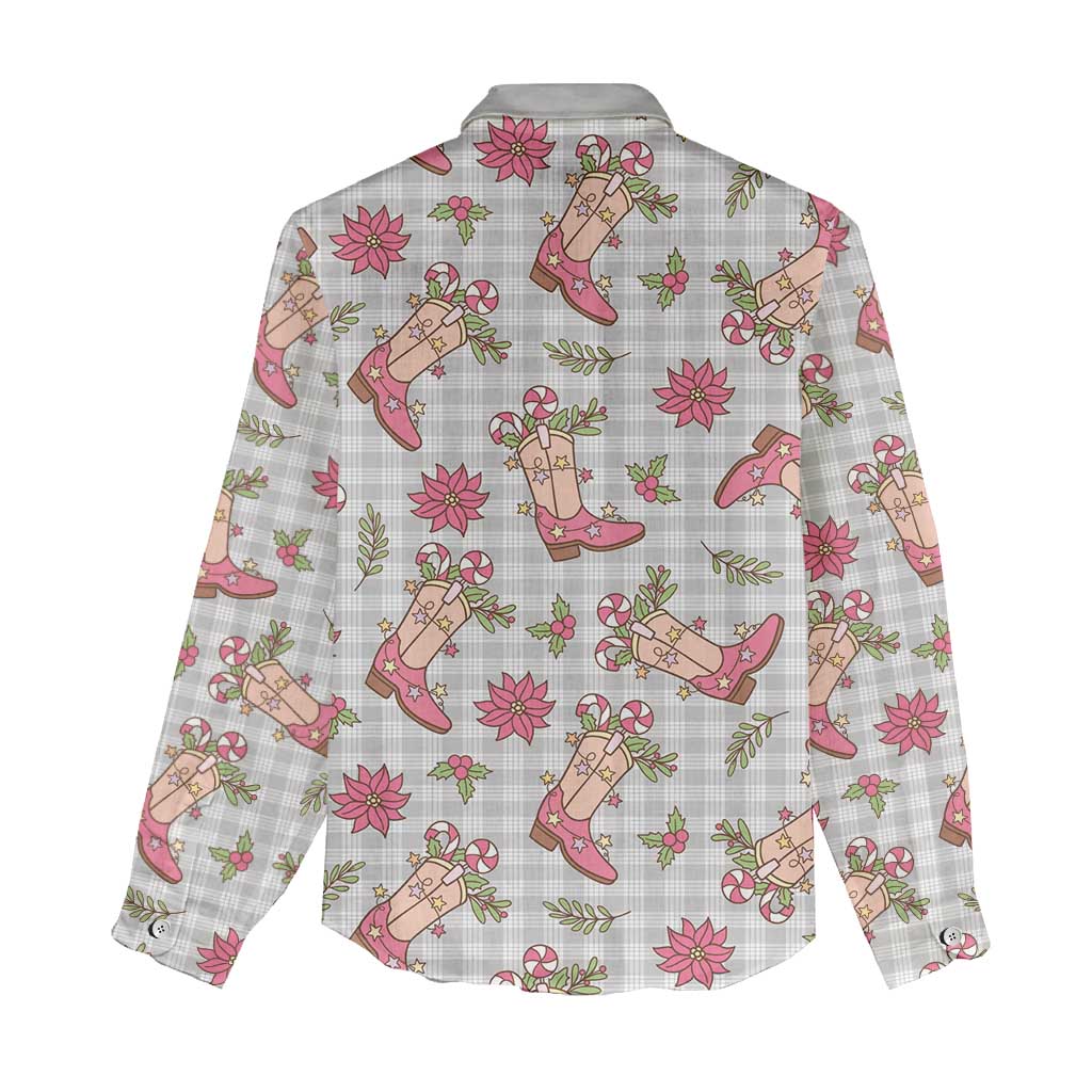 Gray Paniolo Palaka Hawaiian Cowgirl Christmas Women Casual Shirt LT9 - Polynesian Pride