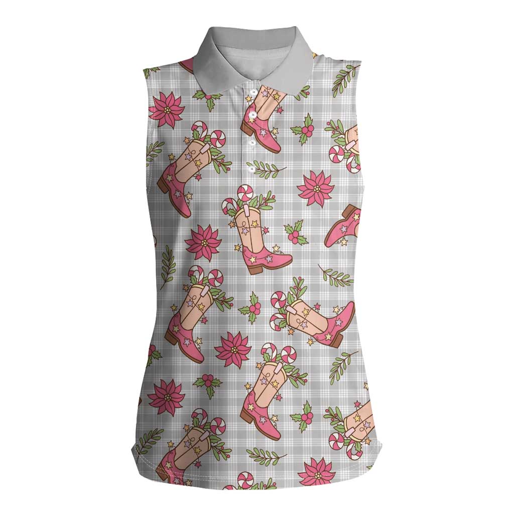 Gray Paniolo Palaka Hawaiian Cowgirl Christmas Women Sleeveless Polo Shirt LT9 Female Gray - Polynesian Pride