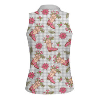 Gray Paniolo Palaka Hawaiian Cowgirl Christmas Women Sleeveless Polo Shirt LT9 - Polynesian Pride